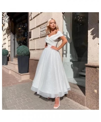 Off Shoulder Tulle Prom Dresses Tea Length Ball Gown Sparkly Formal Evening Party Gowns Lilac $40.80 Dresses