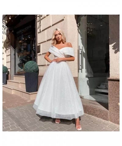 Off Shoulder Tulle Prom Dresses Tea Length Ball Gown Sparkly Formal Evening Party Gowns Lilac $40.80 Dresses