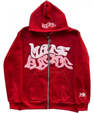 Y2k Hoodie Women Men Oversized Aesthetic Letter Graphic Zip Up Hoodies Vintage Grunge Harajuku Sweatshirt Jacket 11-red $18.0...