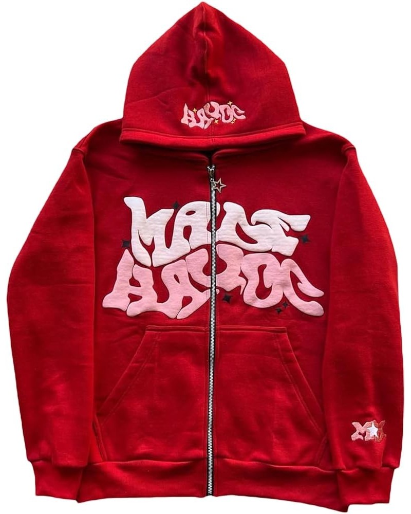 Y2k Hoodie Women Men Oversized Aesthetic Letter Graphic Zip Up Hoodies Vintage Grunge Harajuku Sweatshirt Jacket 11-red $18.0...