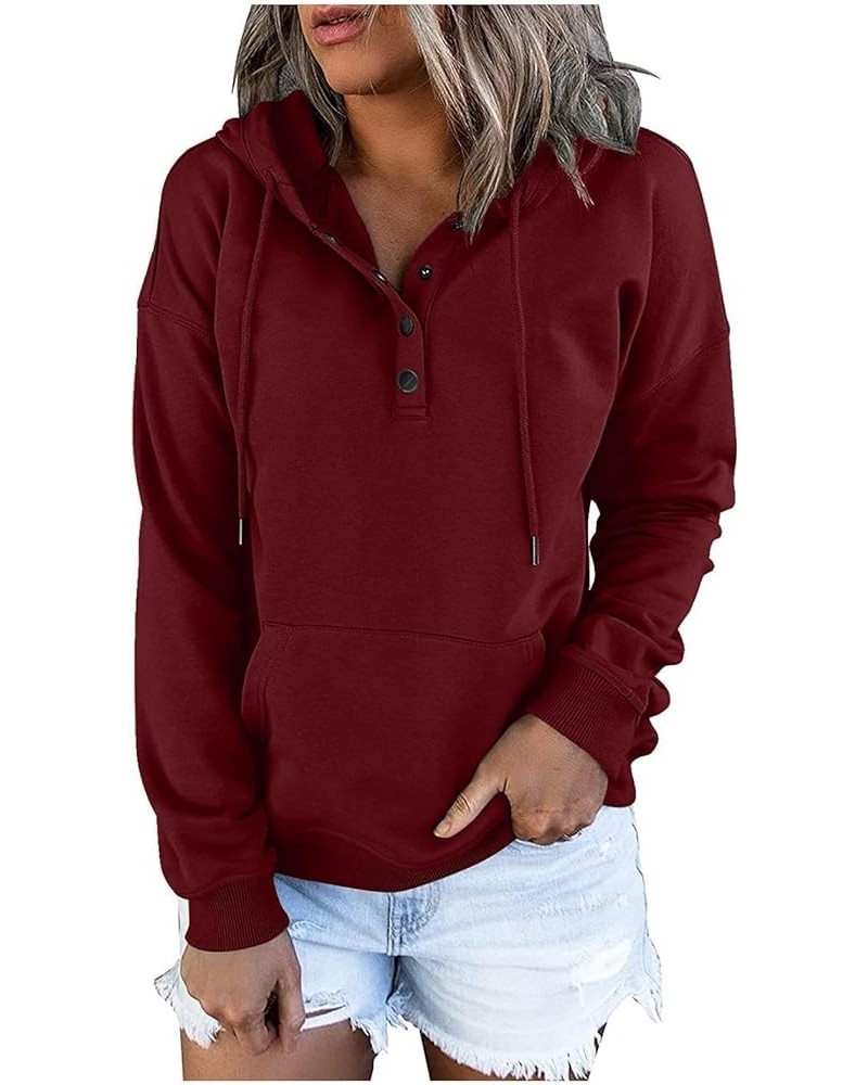 Hoodies For Women,2023 Casual Long Sleeve Drawstring Sweatshirt Lightweight Button Down Loose Fit Pullover D-wine $9.15 Activ...