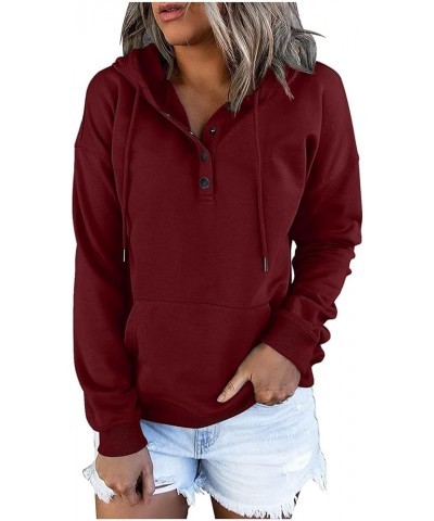 Hoodies For Women,2023 Casual Long Sleeve Drawstring Sweatshirt Lightweight Button Down Loose Fit Pullover D-wine $9.15 Activ...