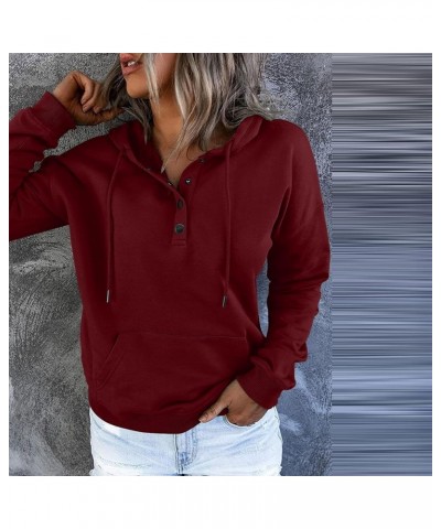 Hoodies For Women,2023 Casual Long Sleeve Drawstring Sweatshirt Lightweight Button Down Loose Fit Pullover D-wine $9.15 Activ...