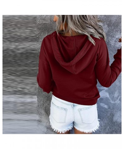 Hoodies For Women,2023 Casual Long Sleeve Drawstring Sweatshirt Lightweight Button Down Loose Fit Pullover D-wine $9.15 Activ...