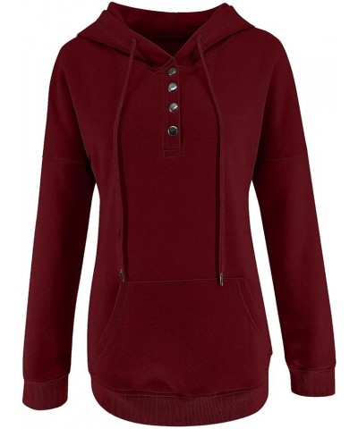 Hoodies For Women,2023 Casual Long Sleeve Drawstring Sweatshirt Lightweight Button Down Loose Fit Pullover D-wine $9.15 Activ...