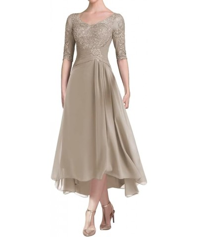 Tea Length Mother of The Bride Dresses with Sleeves Laces Appliques Ruched Chiffon Formal Evening Gowns Dusty Sage $35.25 Dre...