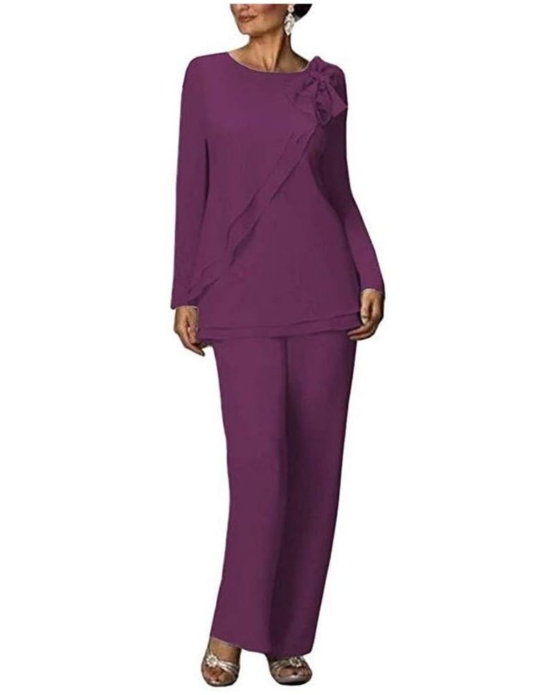 Two Pieces Chiffon Pants Suits for Mother of The Bride Plus Size Women's Outfit Wedding Evening Gowns Grape $29.90 Suits