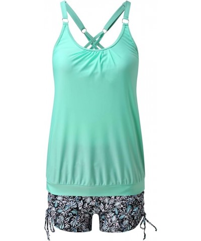 Plus Size Leopard Swimsuit Two Piece Tankini Swimsuits for Women Floral Printed Tank Top Swimming Suits Women Zzb-green $11.0...