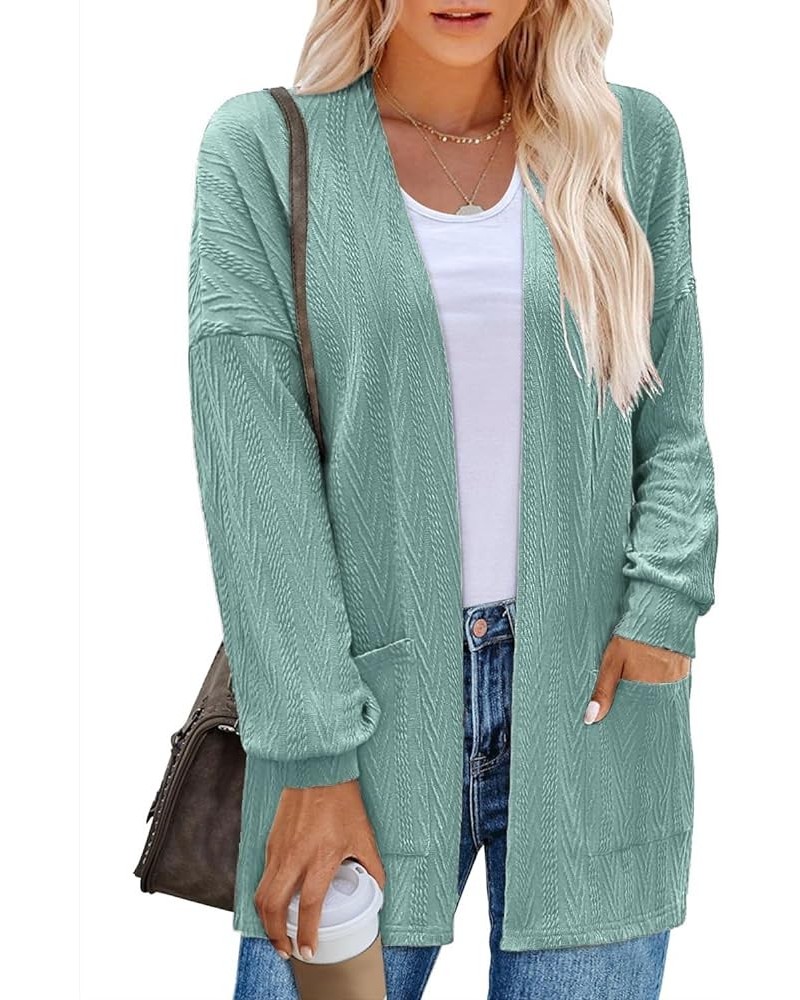 Womens Cardigans Long Sleeve Open Front Casual Lightweight Soft Knit Sweater Outerwear with Pockets Green $9.50 Sweaters