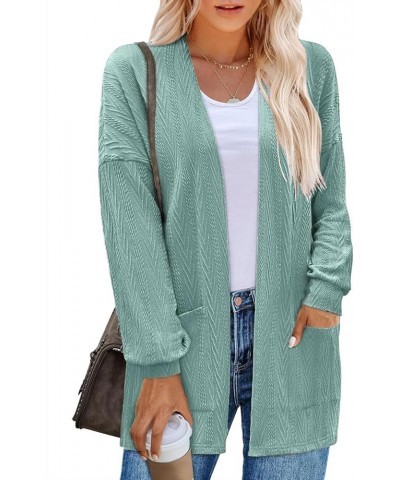 Womens Cardigans Long Sleeve Open Front Casual Lightweight Soft Knit Sweater Outerwear with Pockets Green $9.50 Sweaters