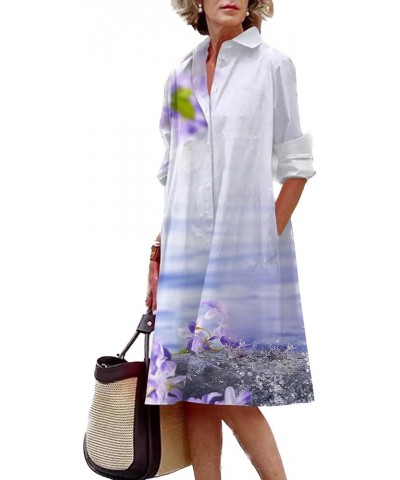 Women Long Sleeve Linen Dresses MIdi Length Casual Graphic Print Elegant Shirt Dress New--9 $14.88 Socks