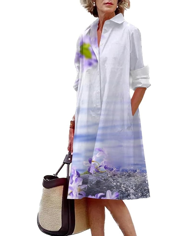 Women Long Sleeve Linen Dresses MIdi Length Casual Graphic Print Elegant Shirt Dress New--9 $14.88 Socks