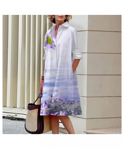 Women Long Sleeve Linen Dresses MIdi Length Casual Graphic Print Elegant Shirt Dress New--9 $14.88 Socks