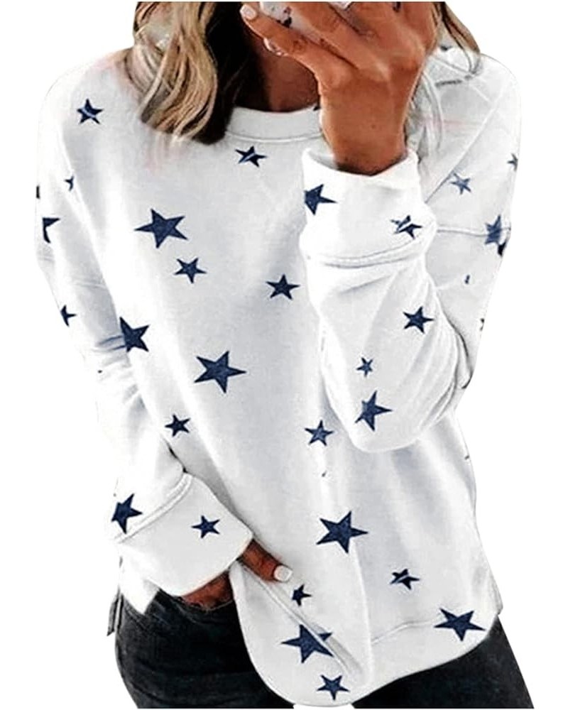 Womens Color Block Printed Sweatshirts Crewneck Pullover Shirts Long Sleeve Boluse Tops Side Split 2023 Trendy Clothes White ...