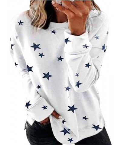 Womens Color Block Printed Sweatshirts Crewneck Pullover Shirts Long Sleeve Boluse Tops Side Split 2023 Trendy Clothes White ...