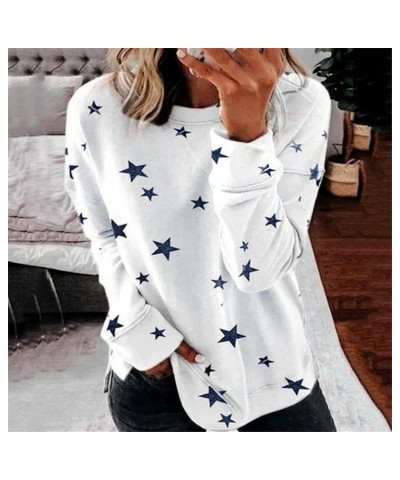 Womens Color Block Printed Sweatshirts Crewneck Pullover Shirts Long Sleeve Boluse Tops Side Split 2023 Trendy Clothes White ...