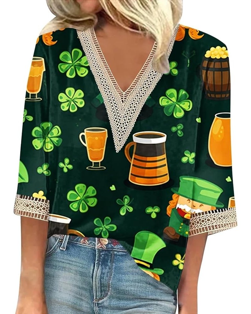 St Patricks Day Shirt Women 2024 Irish Shamrock Lucky Tops Long Sleeve V Neck Cold Shoulder Dressy Tunic Blouses C-camouflage...