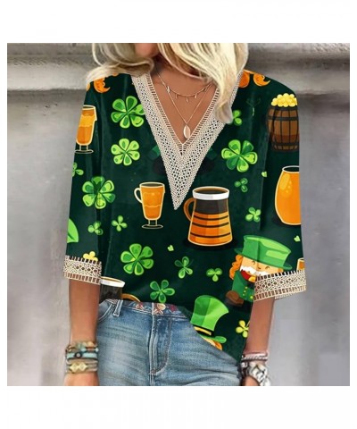 St Patricks Day Shirt Women 2024 Irish Shamrock Lucky Tops Long Sleeve V Neck Cold Shoulder Dressy Tunic Blouses C-camouflage...