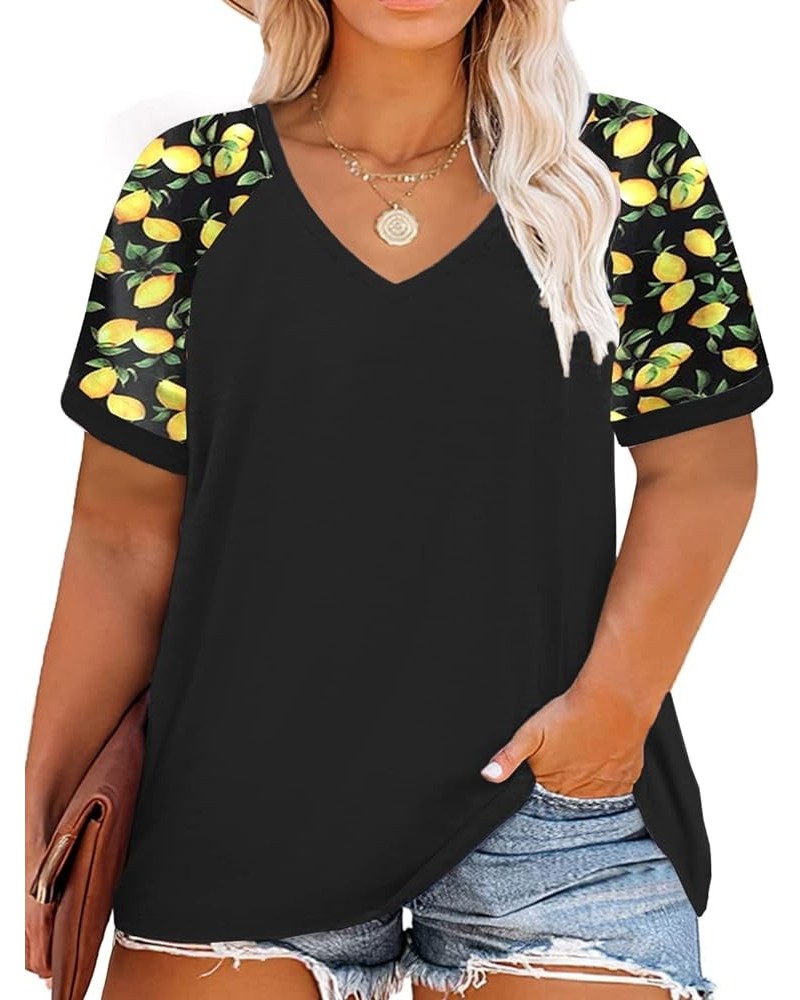 Plus Size Tops for Women Summer Raglan Color Block T Shirts Short Sleeve Loose Fit Tee Vfl84_black $13.95 Others