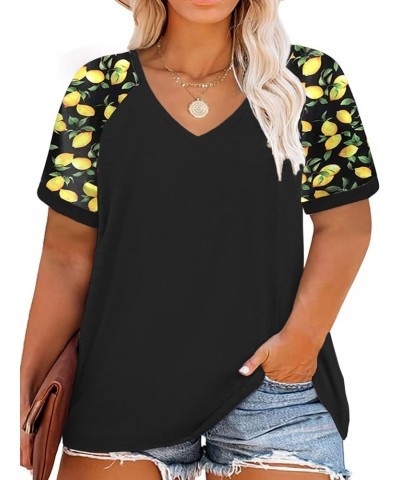 Plus Size Tops for Women Summer Raglan Color Block T Shirts Short Sleeve Loose Fit Tee Vfl84_black $13.95 Others