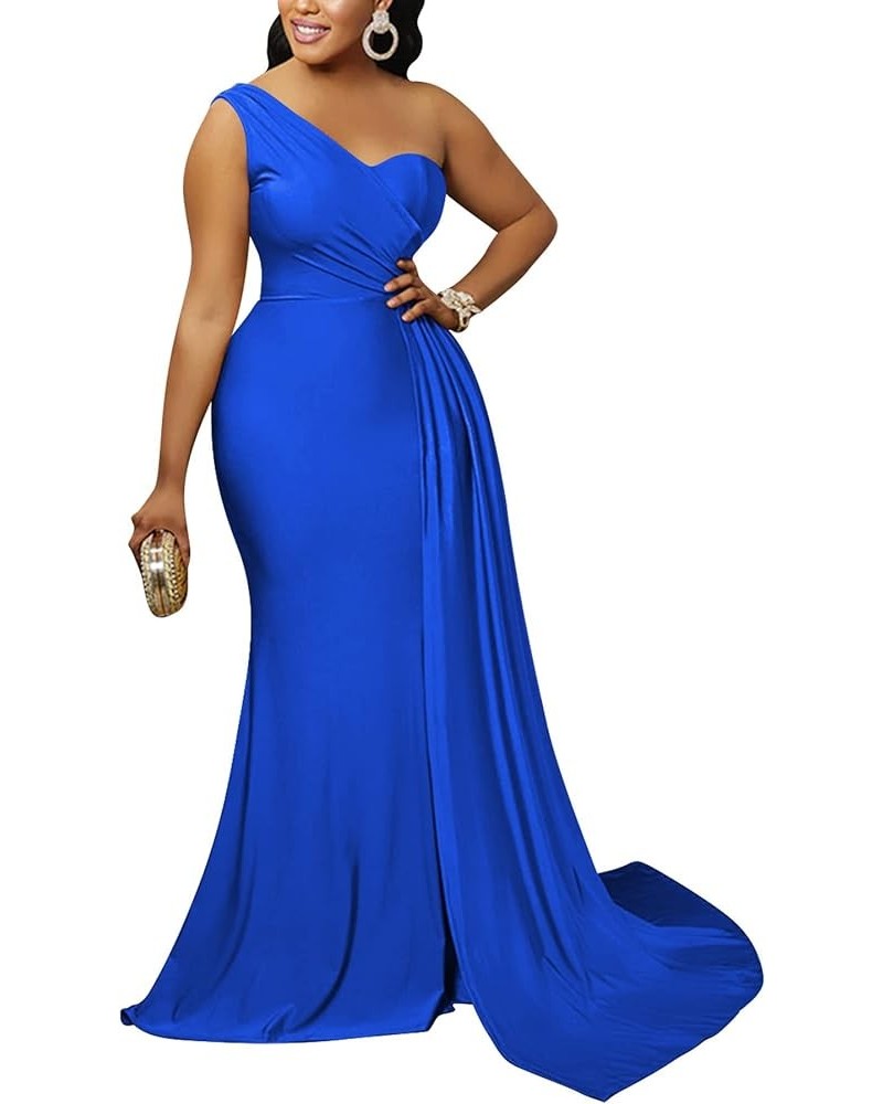 Women's Sexy Formal Dresses Off The Shoulder Short Sleeve High Split Gown Summer Beach Slit for Wedding Guest One Blue $21.00...