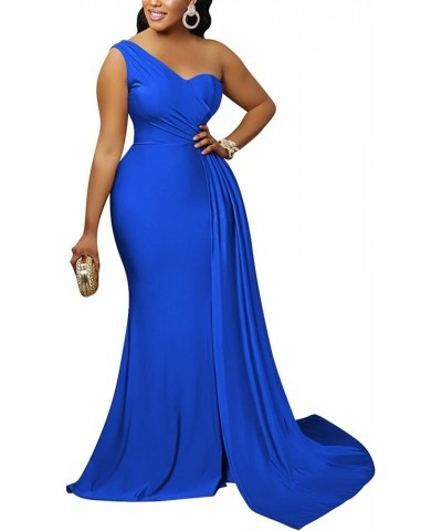 Women's Sexy Formal Dresses Off The Shoulder Short Sleeve High Split Gown Summer Beach Slit for Wedding Guest One Blue $21.00...