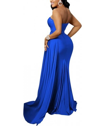 Women's Sexy Formal Dresses Off The Shoulder Short Sleeve High Split Gown Summer Beach Slit for Wedding Guest One Blue $21.00...