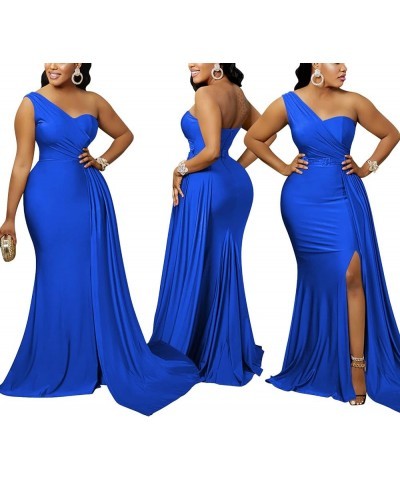 Women's Sexy Formal Dresses Off The Shoulder Short Sleeve High Split Gown Summer Beach Slit for Wedding Guest One Blue $21.00...