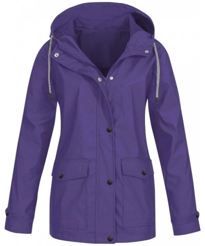 Rain Jackets For Women Waterproof With Hood Plus Size Soild Windproof Hiking Lightweight Coat 05-purple $9.00 Coats