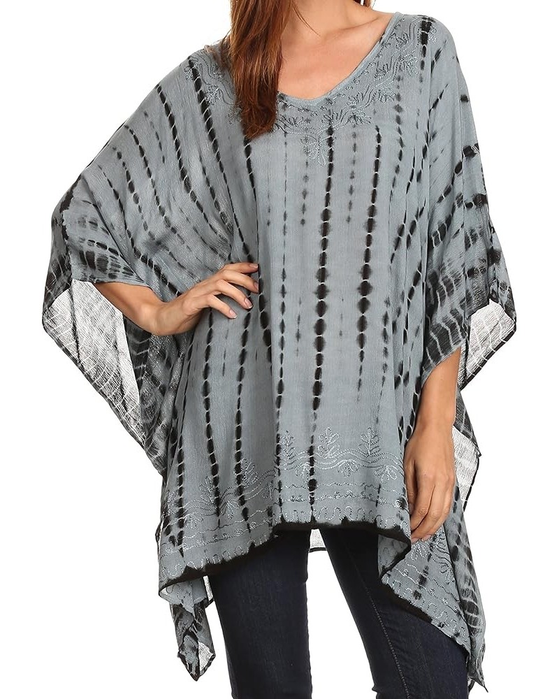 Wren Lightweight Circle Poncho Top Blouse With Detailed Embroidery Td-grey $19.79 Blouses