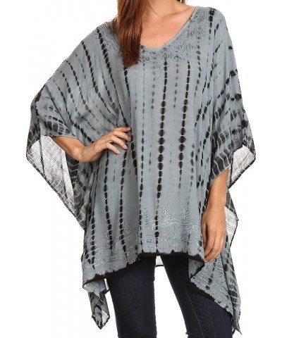 Wren Lightweight Circle Poncho Top Blouse With Detailed Embroidery Td-grey $19.79 Blouses