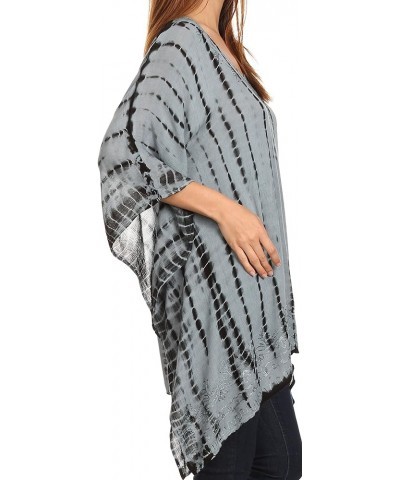 Wren Lightweight Circle Poncho Top Blouse With Detailed Embroidery Td-grey $19.79 Blouses