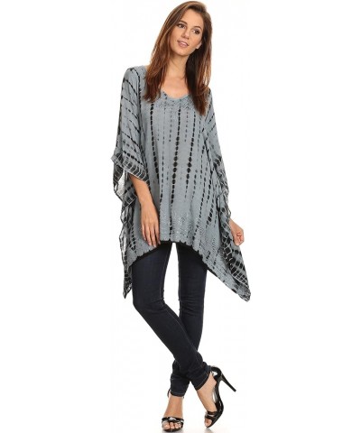 Wren Lightweight Circle Poncho Top Blouse With Detailed Embroidery Td-grey $19.79 Blouses