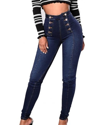 Women's Double Breasted Jeans High Waisted Skinny Butt Lift Jeans for Women Stretch Slim Denim Pants Calf Jeans (Medium,Blue)...