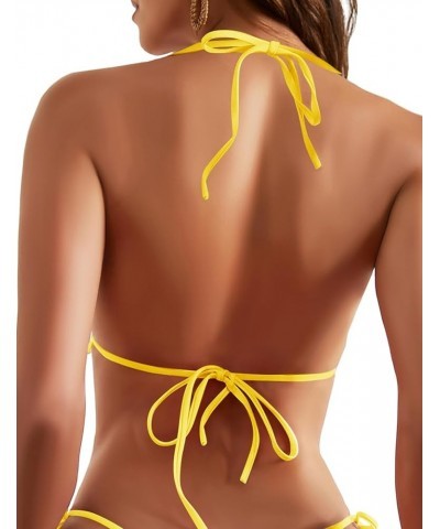 Women's Triangle Bikini Tops String Sexy Halter Push Up Padded Swimsuit Top Yellow $13.79 Swimsuits