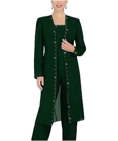 Mother of The Bride Pants Suits 3 PC Chiffon Beaded Women Outfits with Long Jacket Wedding Party Prom Dress Emerald $30.80 Suits