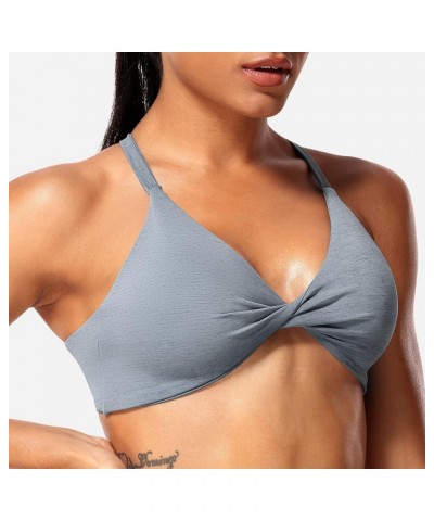 Women Sports Bra Padded Criss Cross Back Low Medium Impact Yoga Tank Tops 1 Grey Marl $13.33 Lingerie