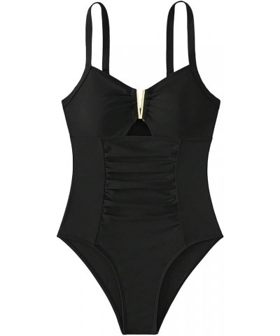 Women's One Piece Swimsuit Ruched Cut Out Bathing Suits Swimwear V Neck Beachwear Black $10.56 Swimsuits