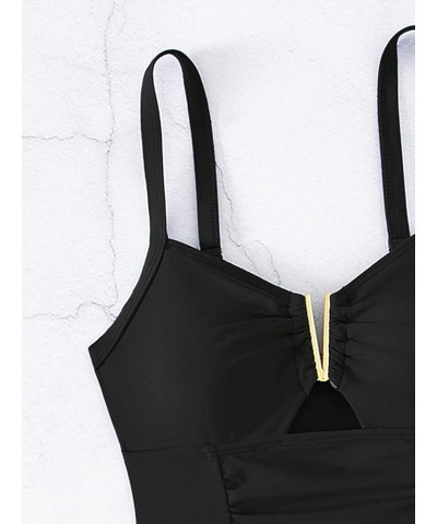 Women's One Piece Swimsuit Ruched Cut Out Bathing Suits Swimwear V Neck Beachwear Black $10.56 Swimsuits