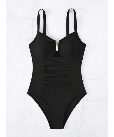 Women's One Piece Swimsuit Ruched Cut Out Bathing Suits Swimwear V Neck Beachwear Black $10.56 Swimsuits