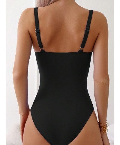 Women's One Piece Swimsuit Ruched Cut Out Bathing Suits Swimwear V Neck Beachwear Black $10.56 Swimsuits