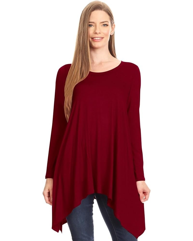 Women's Solid Casual Comfy Short Sleeve Jersey Knit A-Line Midi Dress Hdr00044 Burgundy $15.65 Dresses