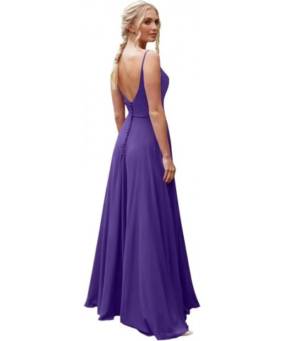 Chiffon Bridesmaid Dresses for Women Long Spaghetti Straps Cowl Neck A Line Sleeveless Open Back Formal Dress Purple $22.13 D...