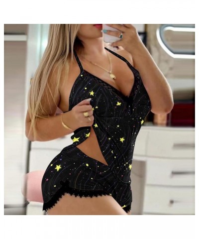 Women's Sexy Lace Pajamas Sets Lace Trim Short PJ Set with Shorts Nightwear Sexy Lace Lingerie Sleepwear Black-a $8.74 Sleep ...