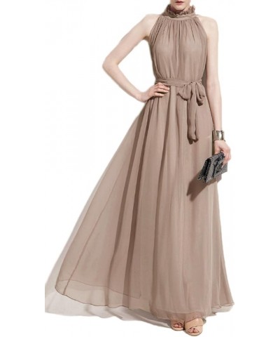 Women's Chiffon Halter Neck Wedding Party Bridesmaid Formal Dress Beige $19.97 Dresses