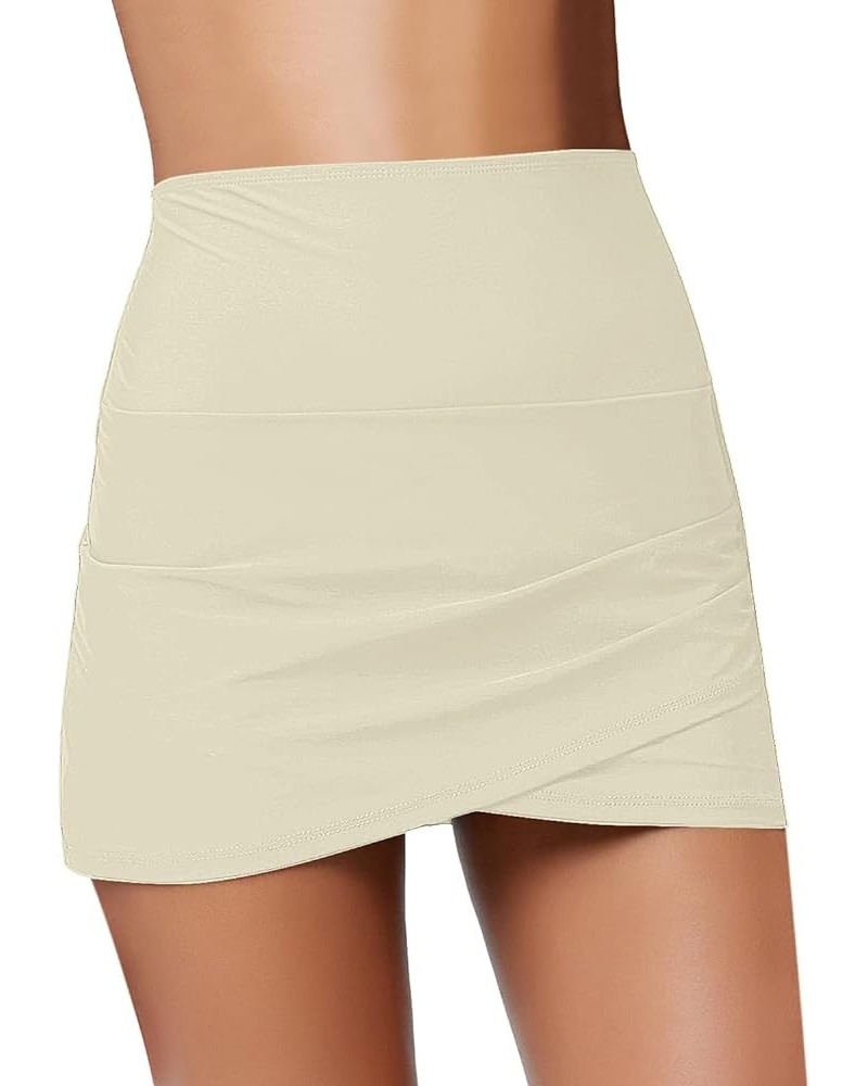 Women's High Waist Tulip Hem Shirring Swim Skirt Swimsuit Bikini Bottom Vanilla $16.23 Swimsuits