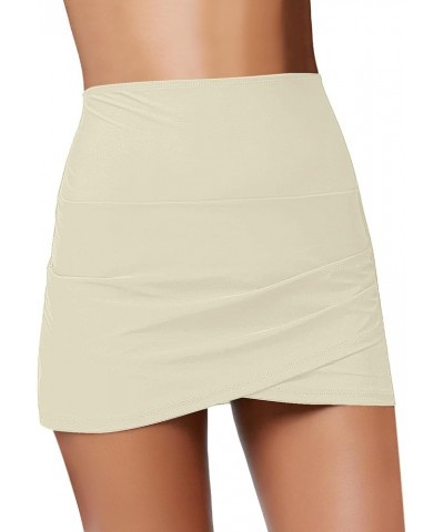 Women's High Waist Tulip Hem Shirring Swim Skirt Swimsuit Bikini Bottom Vanilla $16.23 Swimsuits