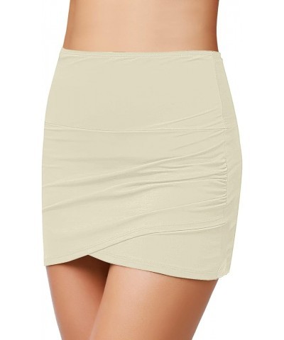 Women's High Waist Tulip Hem Shirring Swim Skirt Swimsuit Bikini Bottom Vanilla $16.23 Swimsuits