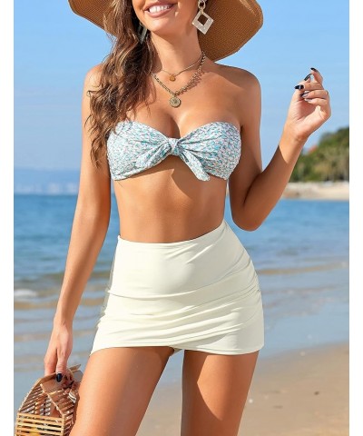 Women's High Waist Tulip Hem Shirring Swim Skirt Swimsuit Bikini Bottom Vanilla $16.23 Swimsuits