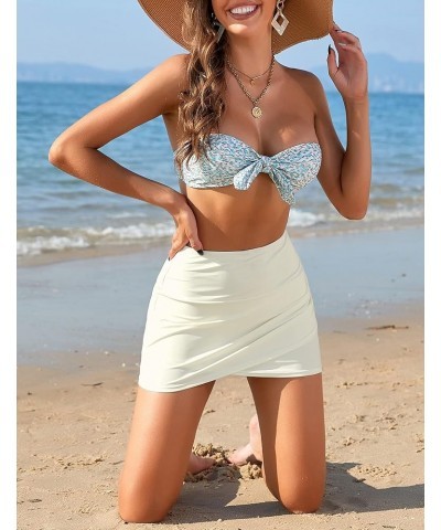 Women's High Waist Tulip Hem Shirring Swim Skirt Swimsuit Bikini Bottom Vanilla $16.23 Swimsuits